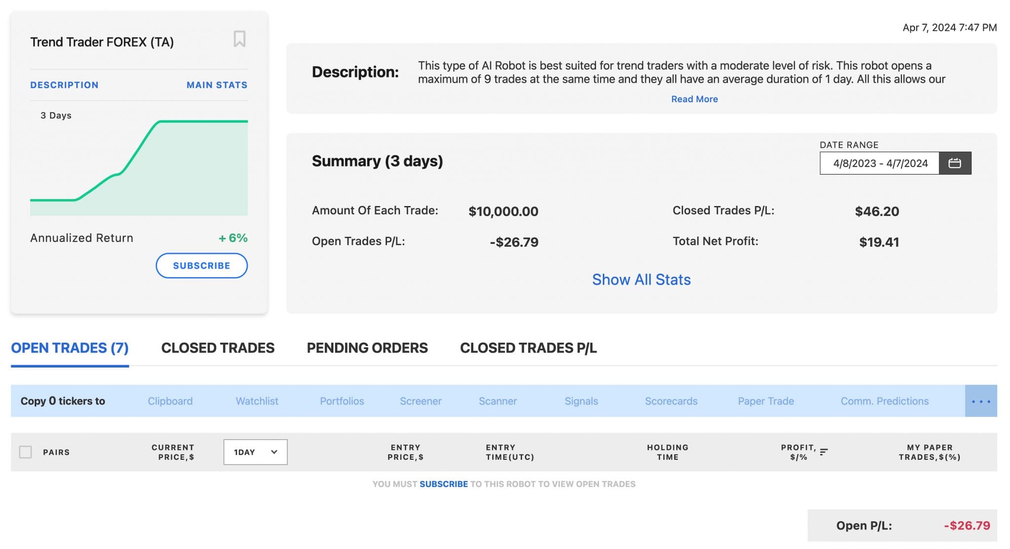 Tickeron AI-enabled trading robot