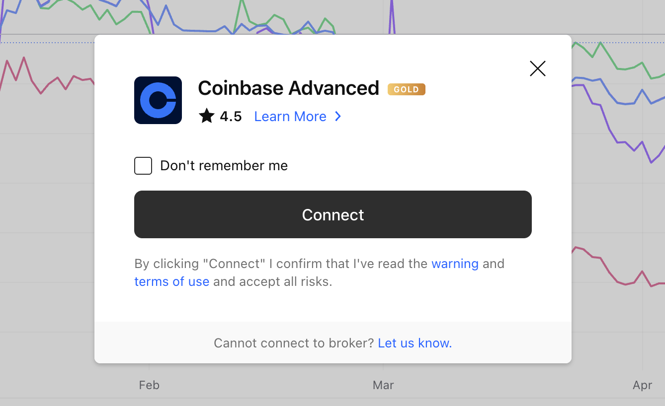 Connecting Coinbase on TradingView platform