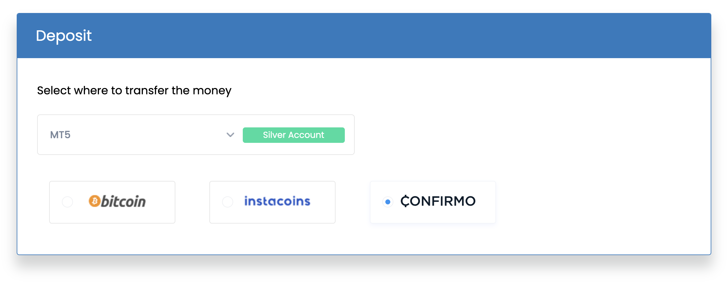 Deposit portal in Defcofx's client area