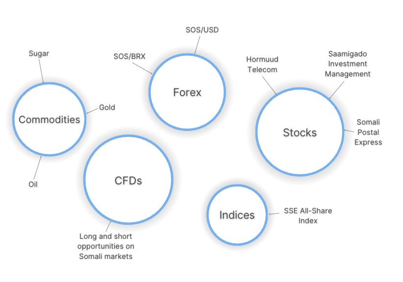 Infographic showing popular day trading markets in Somalia