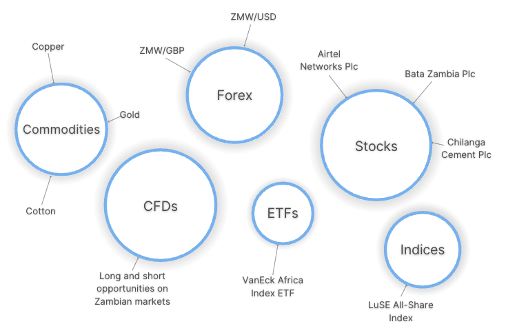 Infographic showing popular day trading markets in Zambia