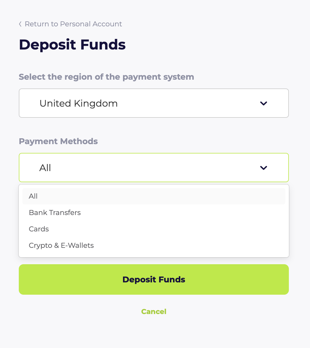 Making a deposit to OnFin broker