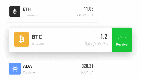 BTC, ETH and ADA in eToro crypto wallet