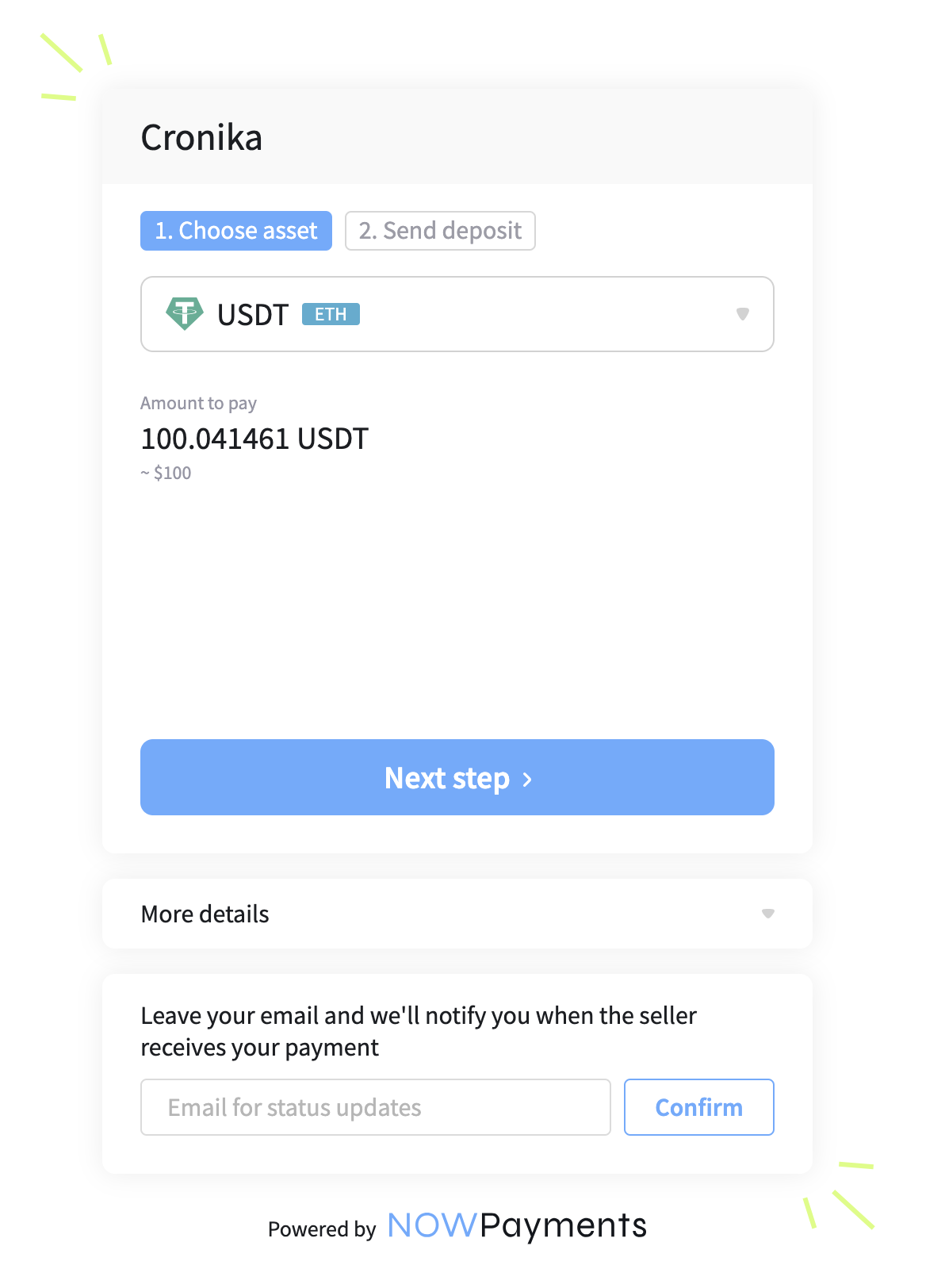 Deposit portal in Cronica client area