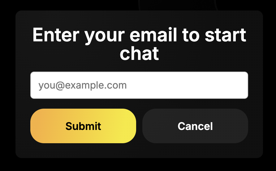 Entering email to open Cronika's live chat support