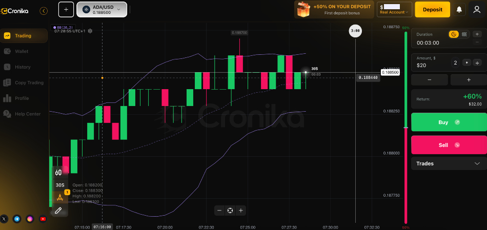 Cronika platform with crypto chart