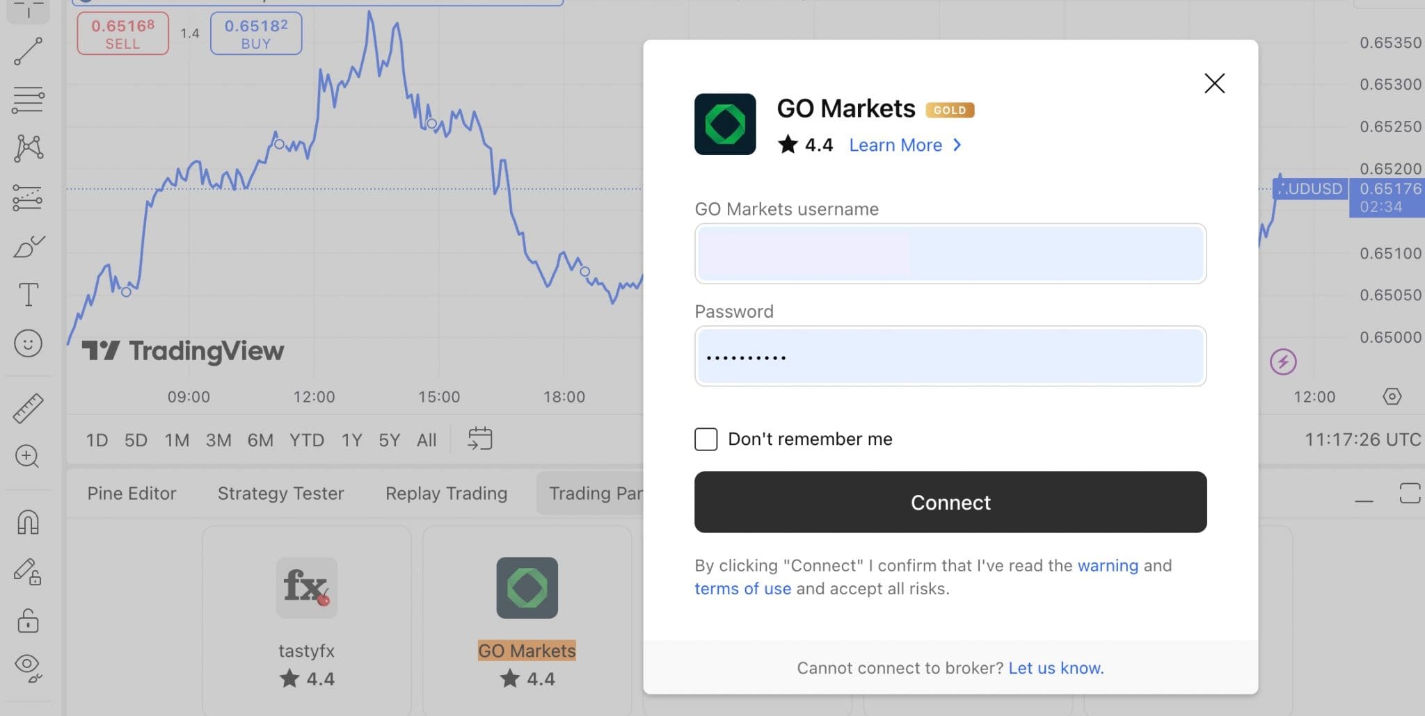 Connecting TradingView to a GO Markets trading account