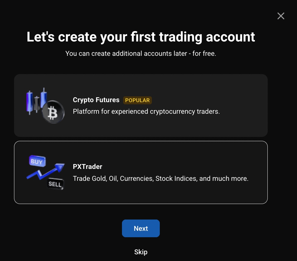 PrimeXBT account option without KYC requirements