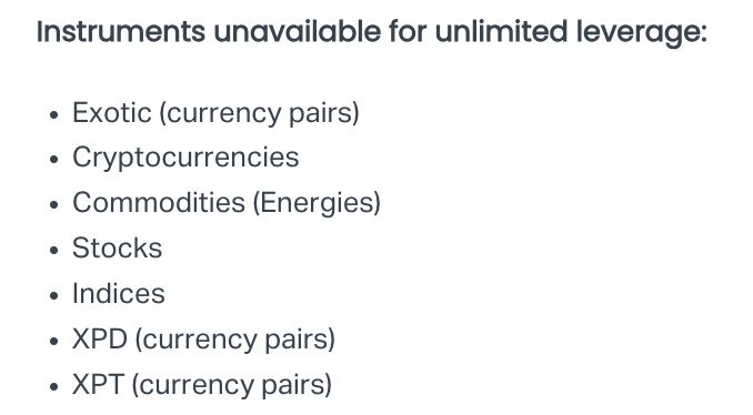 Instruments you can't trade with unlimited leverage at Exness