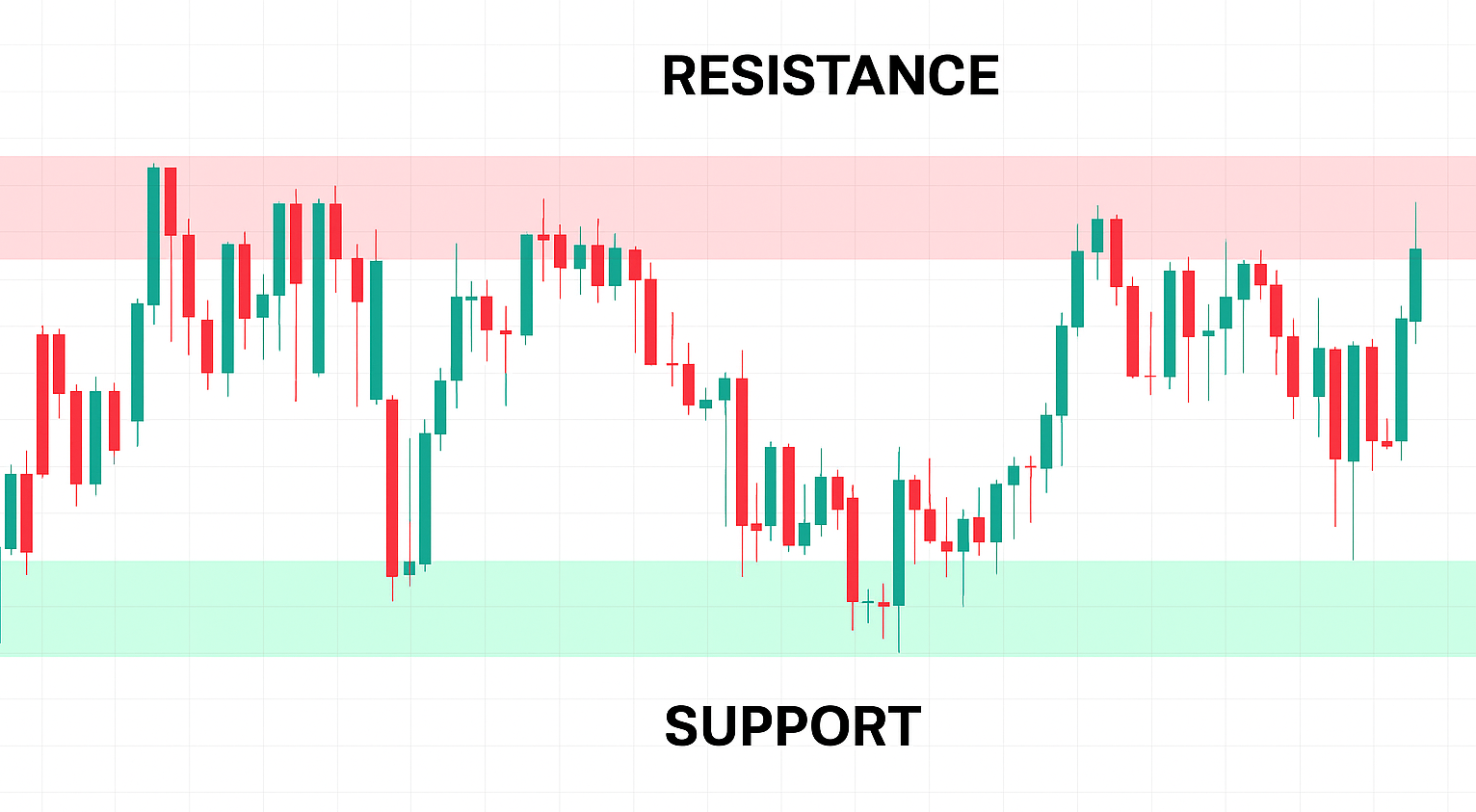 Support and resistance levels marked on a trading chart