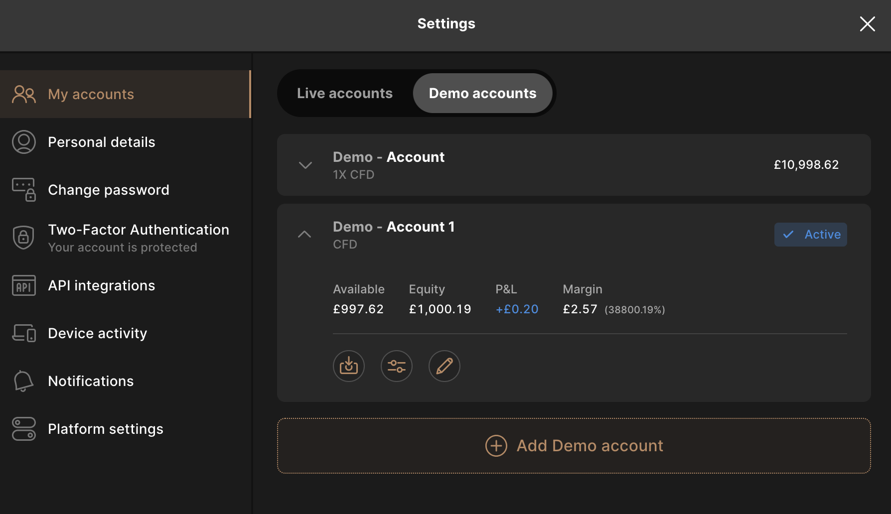 Opening a demo account on Capital.com