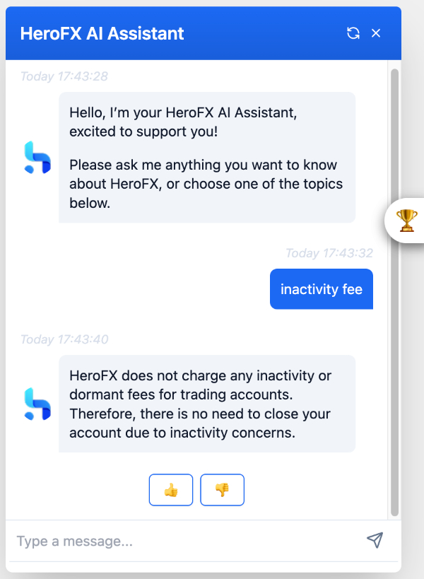 Conversation with HeroFX's customer support via live chat