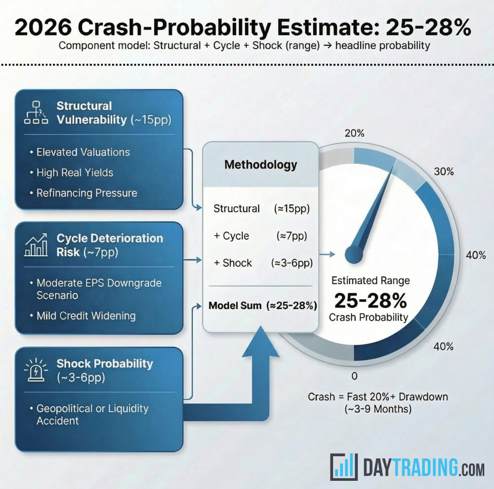 Infographic showing methodology to estimate chance of stock market crash in 2026