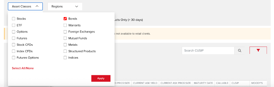 Bond searching tool from Interactive Brokers
