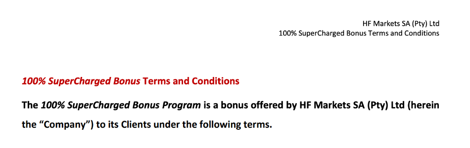 HFM South African welcome bonus terms and conditions