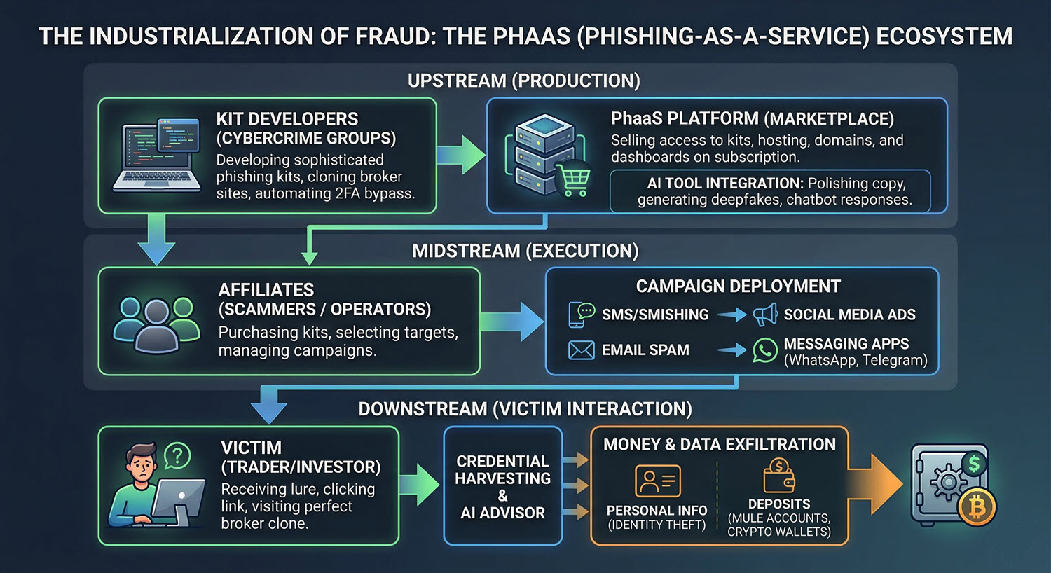 flow chart of the "Industrialization of Fraud."