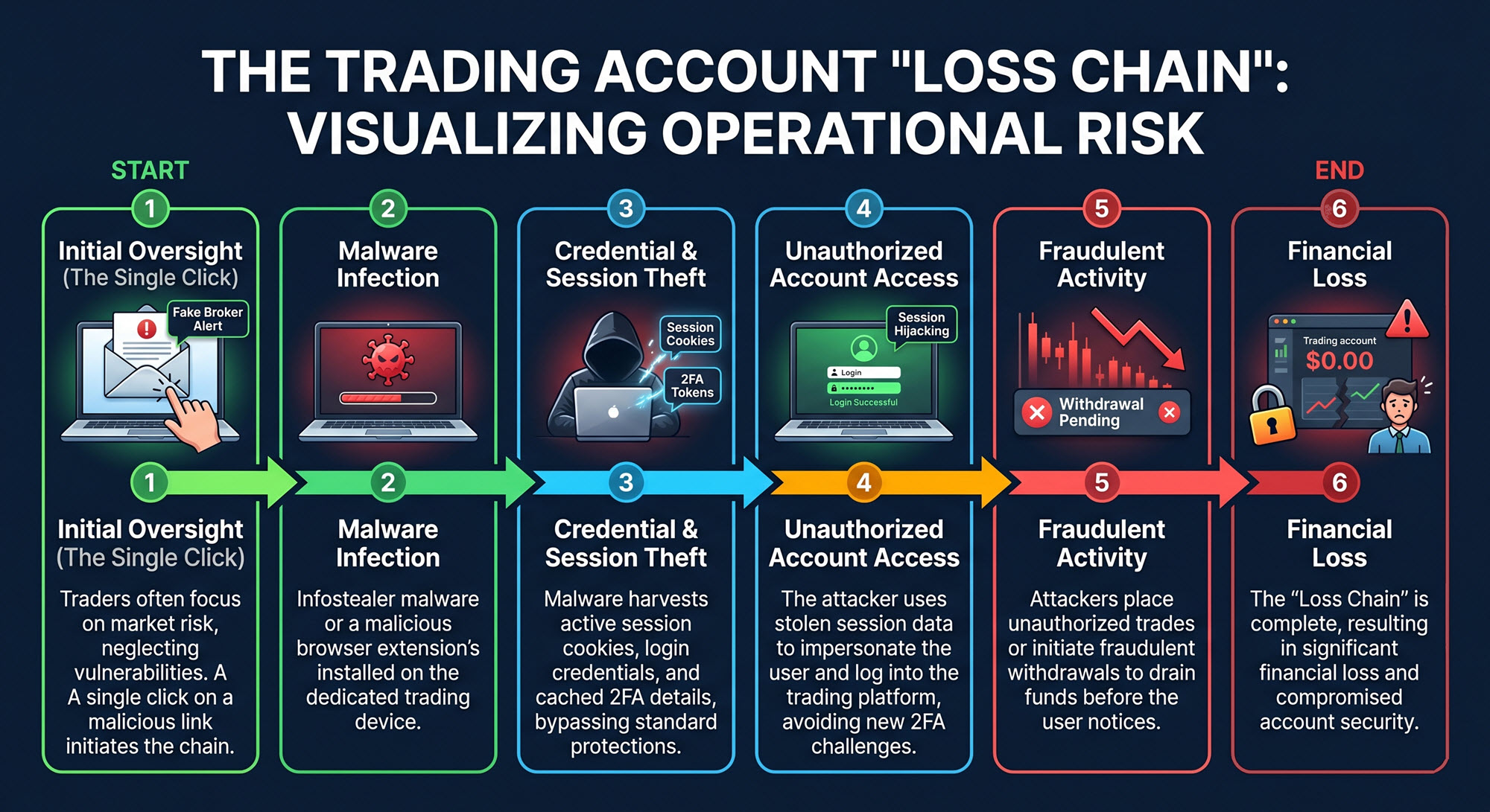 Trading account loss chain risk infographic