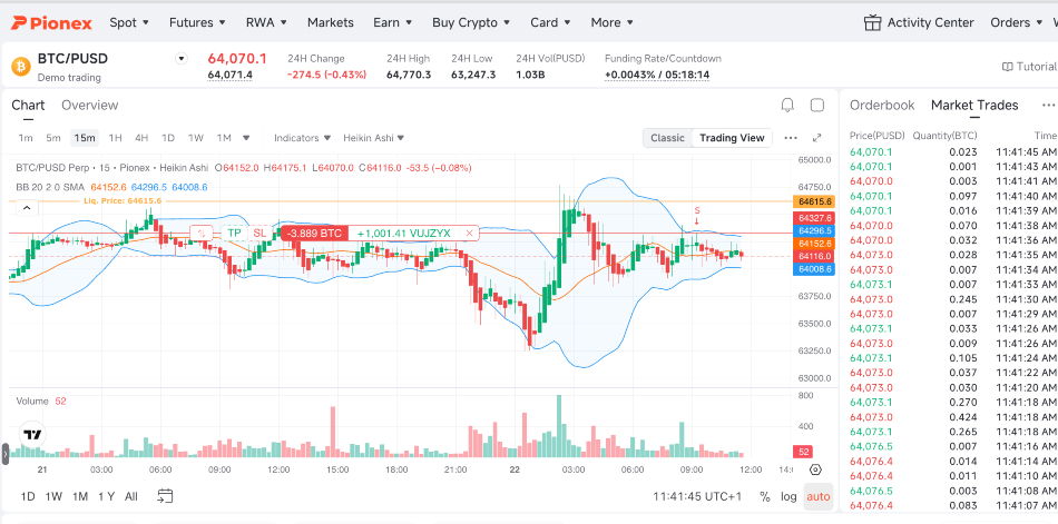 Charting analysis of a BTC perpetual futures contract