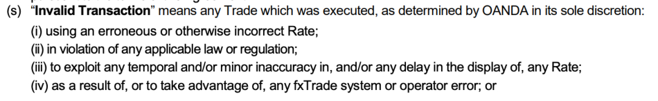 OANDA ambiguous terms concerning order execution